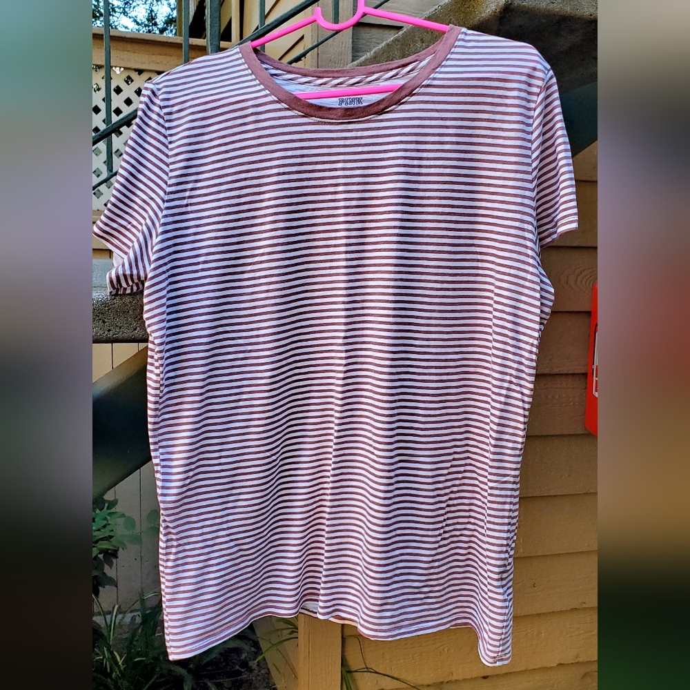 PINK Victoria's Secret Brown and White Striped Tee 2019